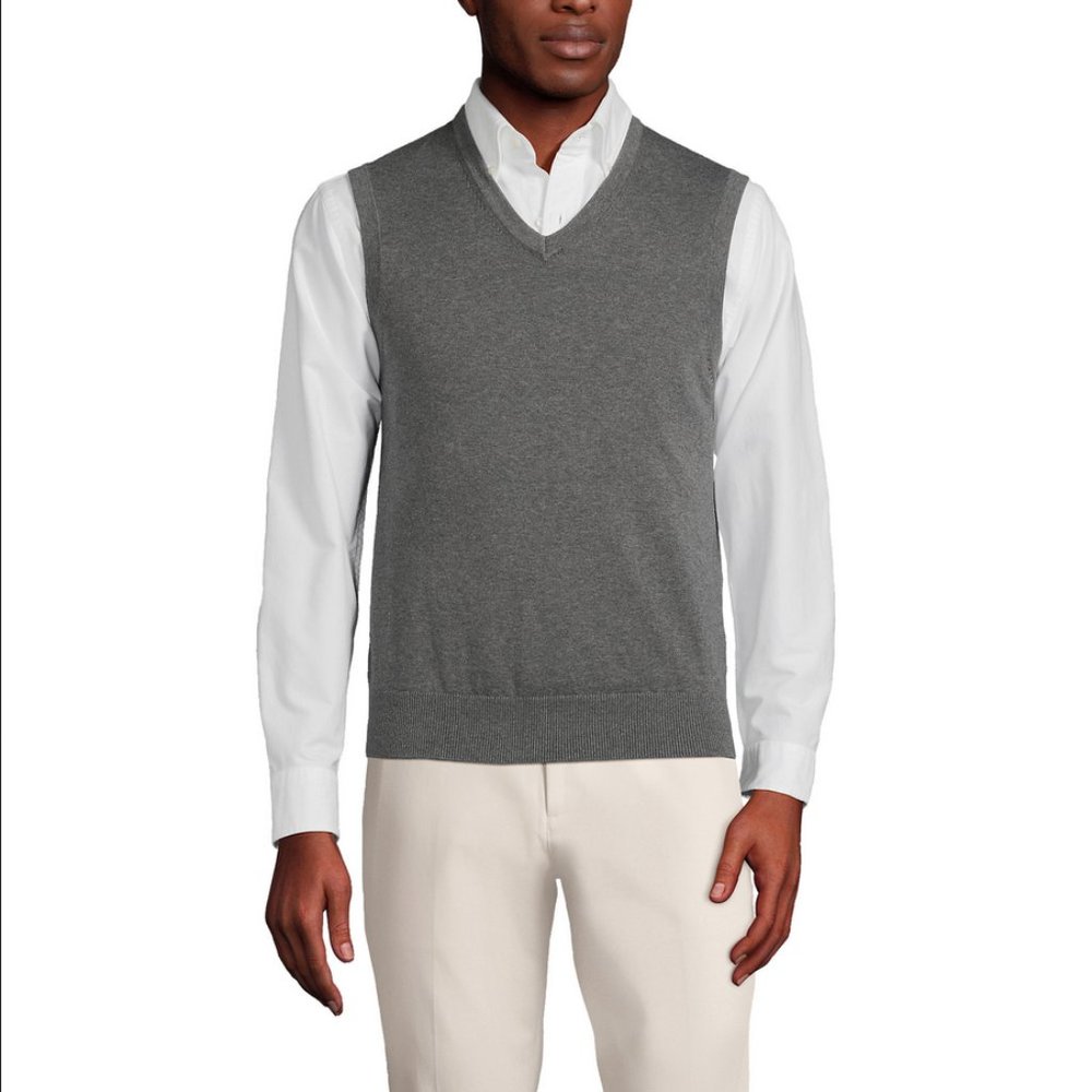 Lands' End Gray‎ Supima Cotton V Neck Vest Sz M